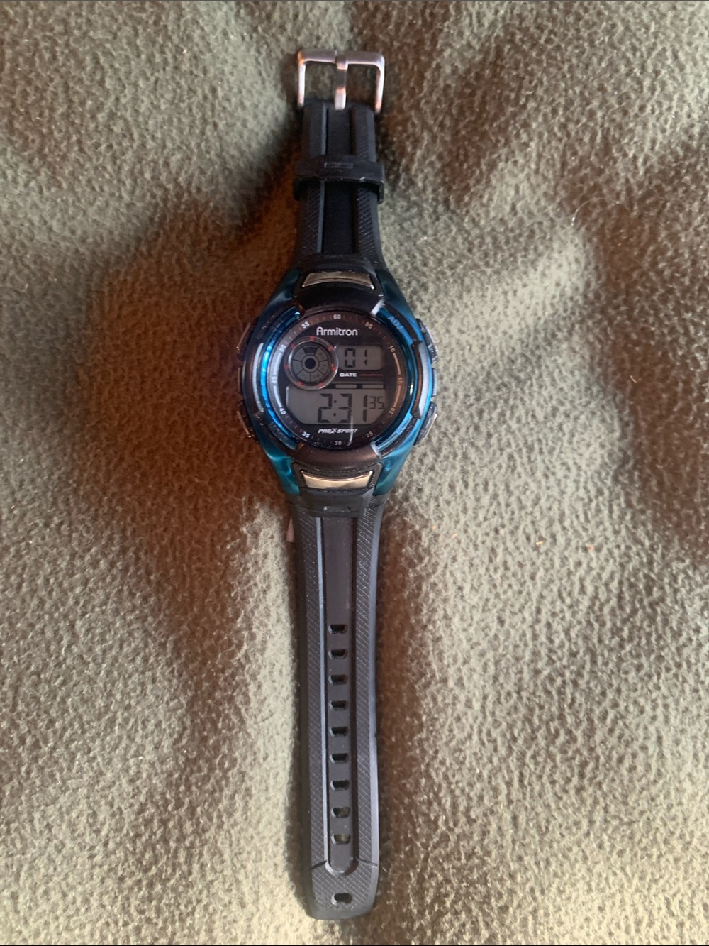 Armstrong Pro Sport black and blue watch. Has new battery.